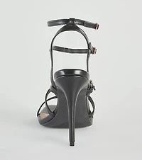 Oo La Faux Leather Caged Stiletto Heels