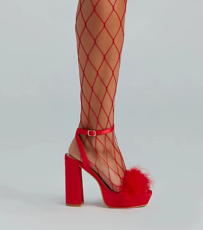 Make Em' Wink Marabou Platform Block Heels