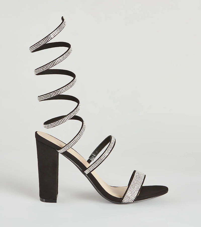 Fancy Gal Rhinestone Spiral Block Heels