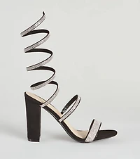 Fancy Gal Rhinestone Spiral Block Heels