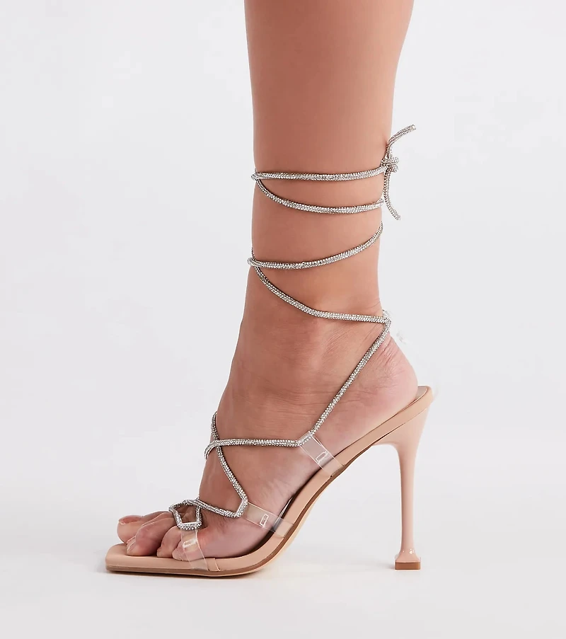 Lace-Up Rhinestone Stiletto Heels