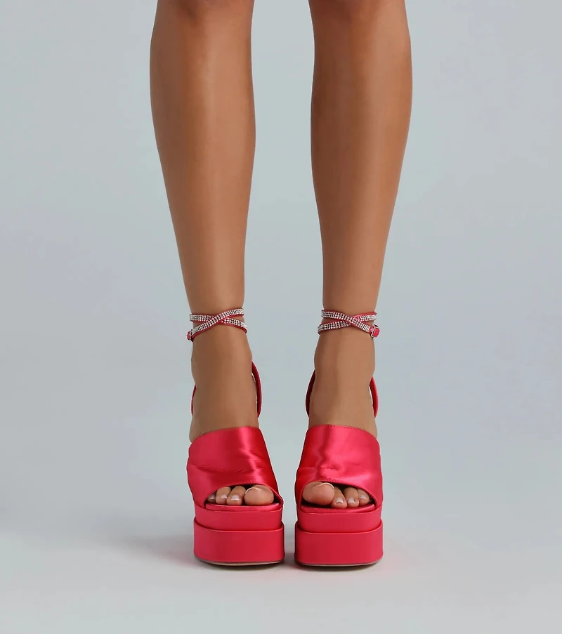 RSVP Yes Satin Platform Rhinestone Trim Heels