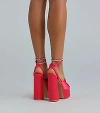 RSVP Yes Satin Platform Rhinestone Trim Heels