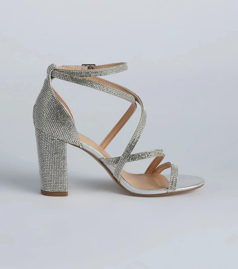 Feeling Like A Diva Rhinestone Block Heels