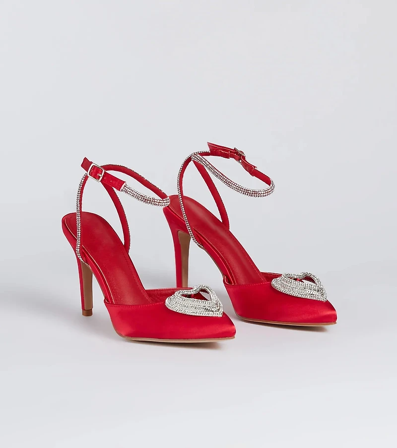Heart Song Rhinestone Satin Stiletto Pumps