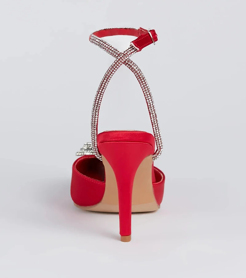 Heart Song Rhinestone Satin Stiletto Pumps