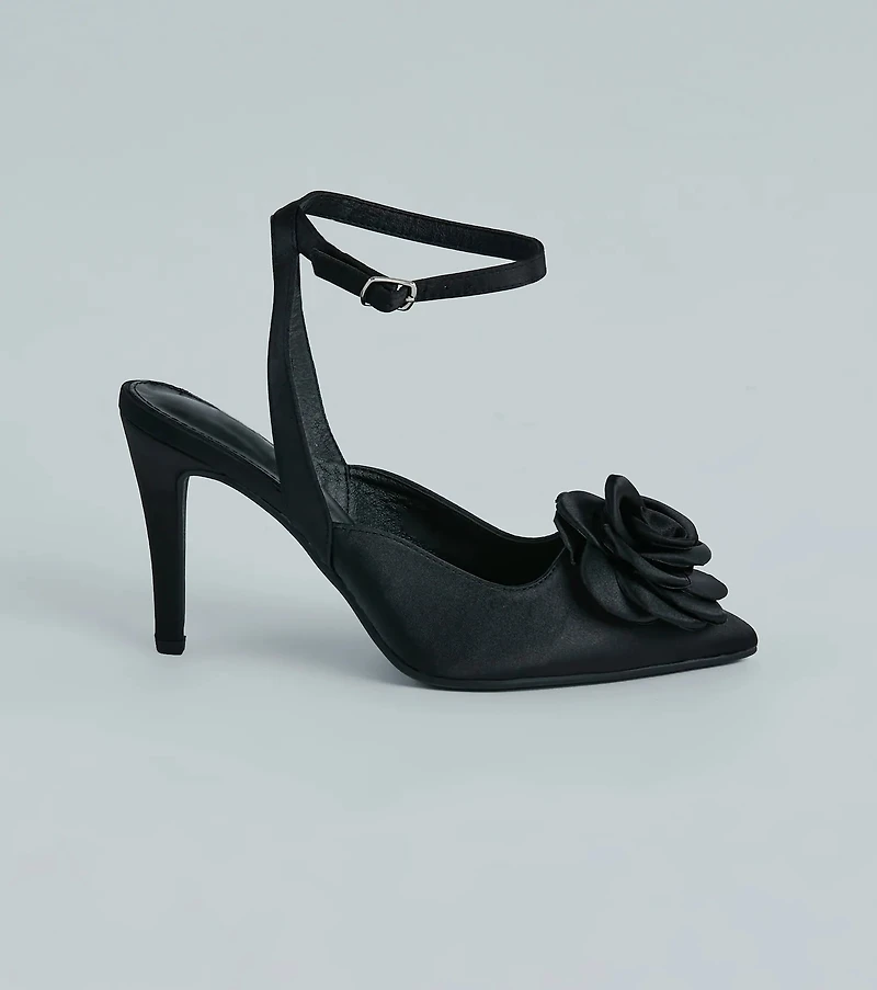 Sleek Charm Satin Rosette Stiletto Pumps