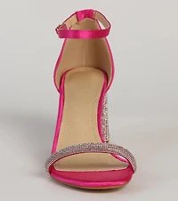 Eye-Catching Flair Rhinestone Satin Block Heels