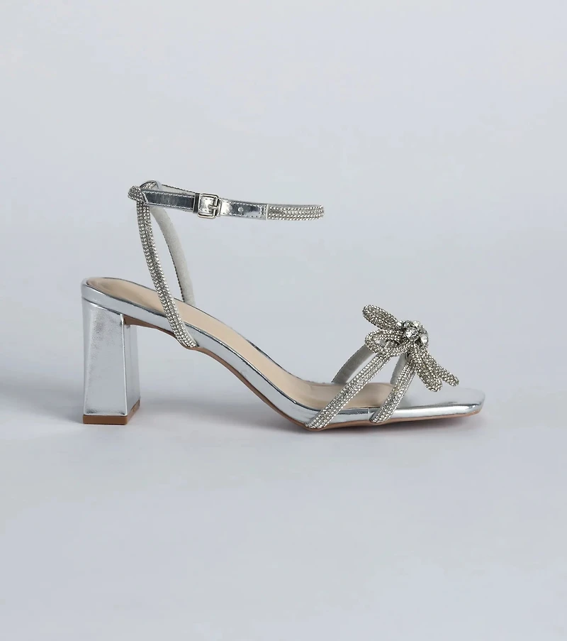 Beauty Bloom Rhinestone Flower Block Heels