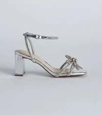 Beauty Bloom Rhinestone Flower Block Heels