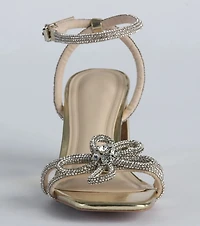 Beauty Bloom Rhinestone Flower Block Heels