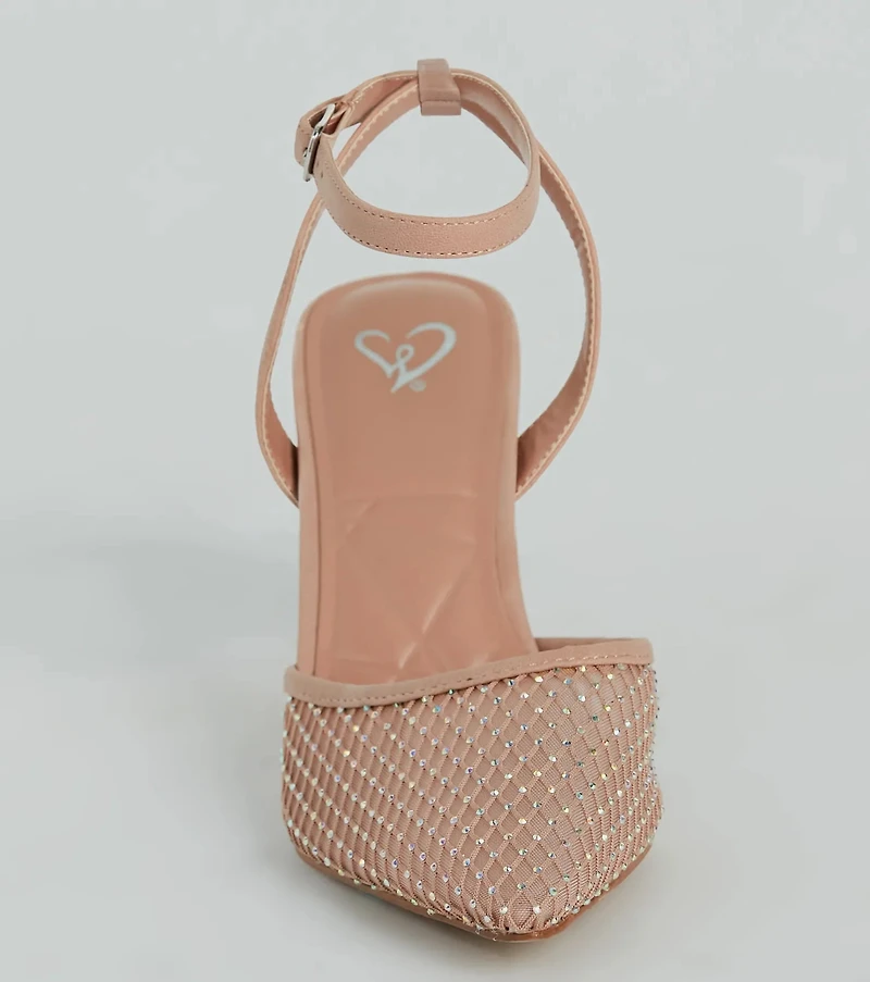 Wrapped Shine Fishnet Rhinestone Heels