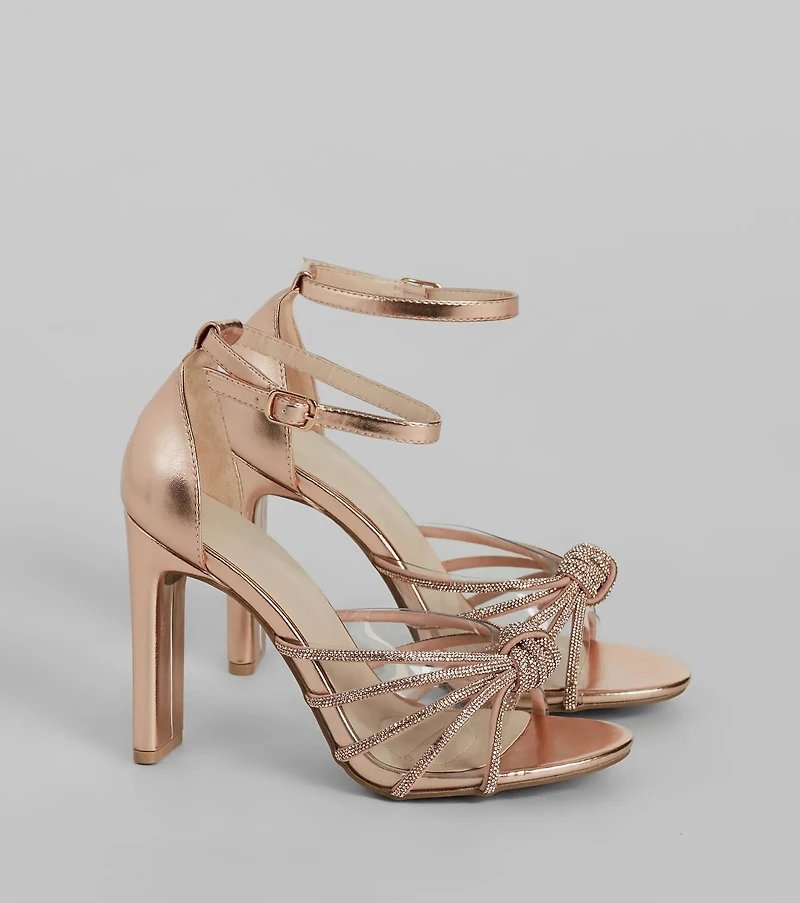 Glitzy Mood Rhinestone Strappy Metallic Heels