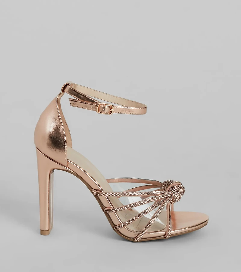 Glitzy Mood Rhinestone Strappy Metallic Heels