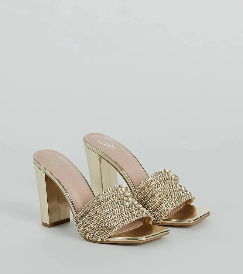 Glam Radiance Rhinestone Strap Metallic Mules
