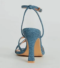 Season Staple Denim Print Faux Leather Stiletto Heels