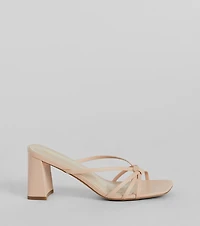 Chic Mood Strappy Faux Leather Block Heel Mules