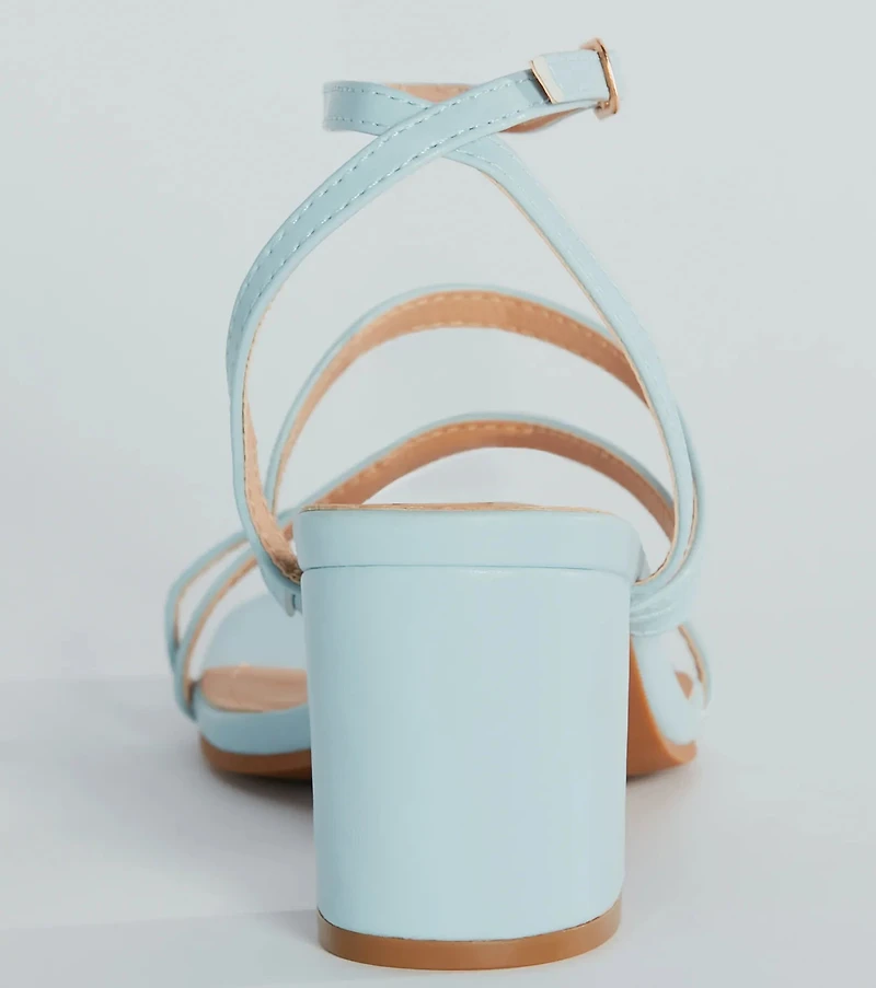 Style Icon Strappy Faux Leather Short Block Heels