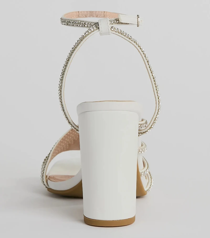 Ready To Party Rhinestone Strappy Metallic Block Heels