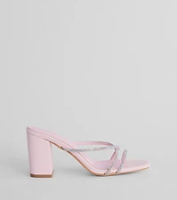 Touch Of Glam Rhinestone Strappy Block Heel Mules