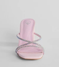 Touch Of Glam Rhinestone Strappy Block Heel Mules