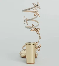 Dreamy Rhinestone Butterfly Spiral Metallic Heels