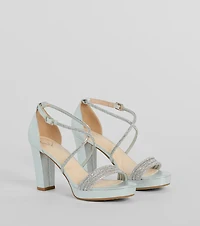 Gloss Up Glitter Rhinestone Platform Block Heels