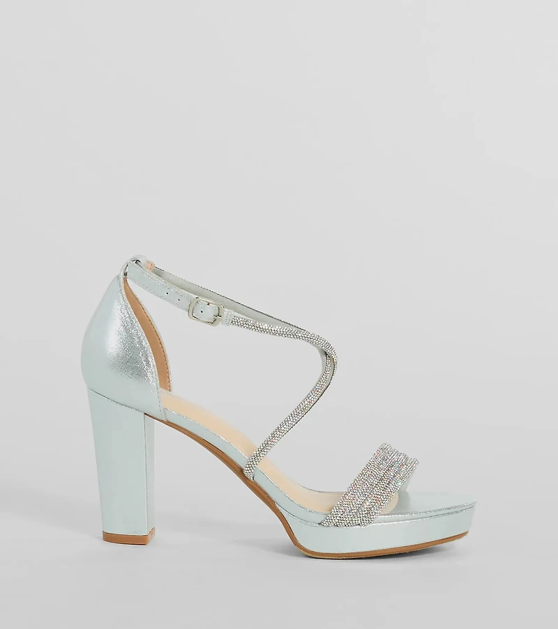Gloss Up Glitter Rhinestone Platform Block Heels