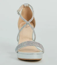 Gloss Up Glitter Rhinestone Platform Block Heels