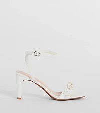 Blooming Chic Flower Detail Faux Leather Block Heels