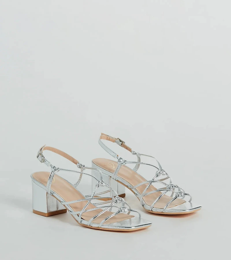 Glam Strappy Metallic Faux Leather Low-Block Heels