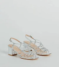 Glam Strappy Metallic Faux Leather Low-Block Heels