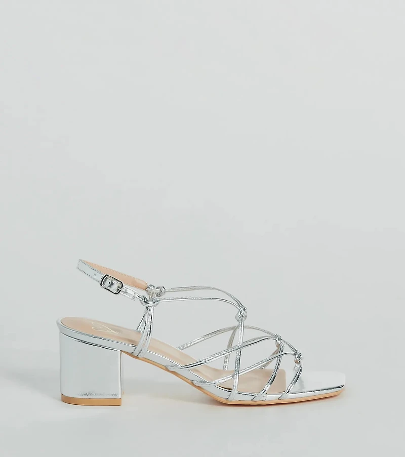 Glam Strappy Metallic Faux Leather Low-Block Heels