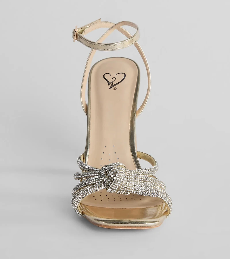 Dazzling Mood Rhinestone Strappy Metallic Block Heels
