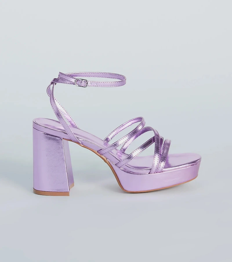 All My Shine Metallic Strappy Platform Heels