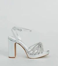 Shine Time Rhinestone Strappy Metallic Platform Heels