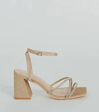 So Speechless Glitter Strappy Block Heels