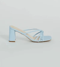 Chic Mood Strappy Faux Leather Block Heel Mules