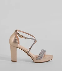 Gloss Up Glitter Rhinestone Platform Block Heels