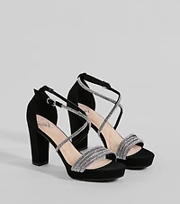 Gloss Up Glitter Rhinestone Platform Block Heels