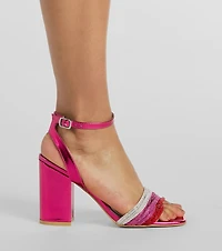 Fly And Flossy Rhinestone Metallic Block Heels