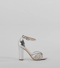 Sparkle Scene Rhinestone Strappy Faux Leather Block Heels