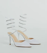 Sleek Beauty Rhinestone Spiral Satin Pumps