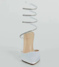 Sleek Beauty Rhinestone Spiral Satin Pumps