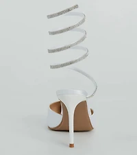 Sleek Beauty Rhinestone Spiral Satin Pumps