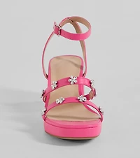 Picture Perfect Rhinestone Flower Block Heels