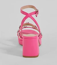 Picture Perfect Rhinestone Flower Block Heels