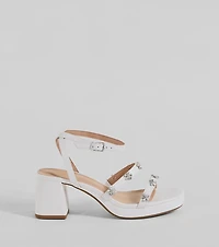 Picture Perfect Rhinestone Flower Block Heels