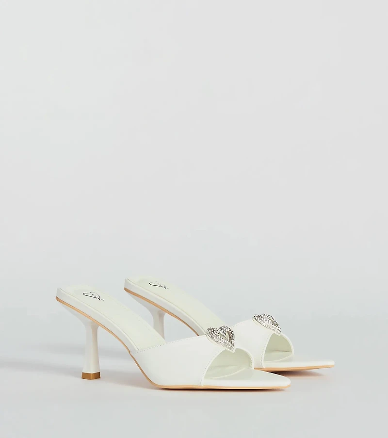 Heart Stopper Rhinestone Faux Leather Stiletto Heels