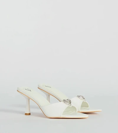Heart Stopper Rhinestone Faux Leather Stiletto Heels